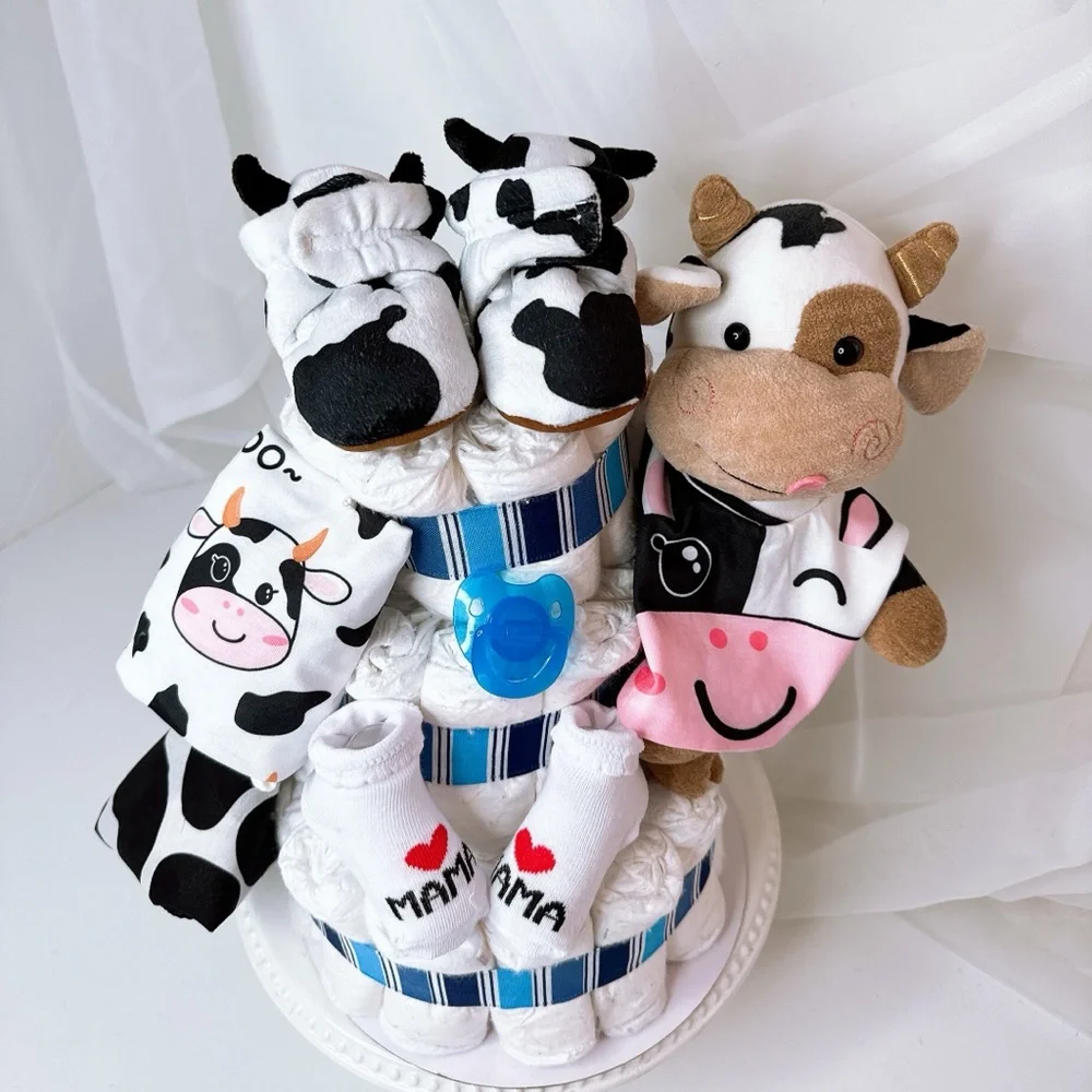 Cow Diaper Cake, Farm Baby Shower, Farm Theme